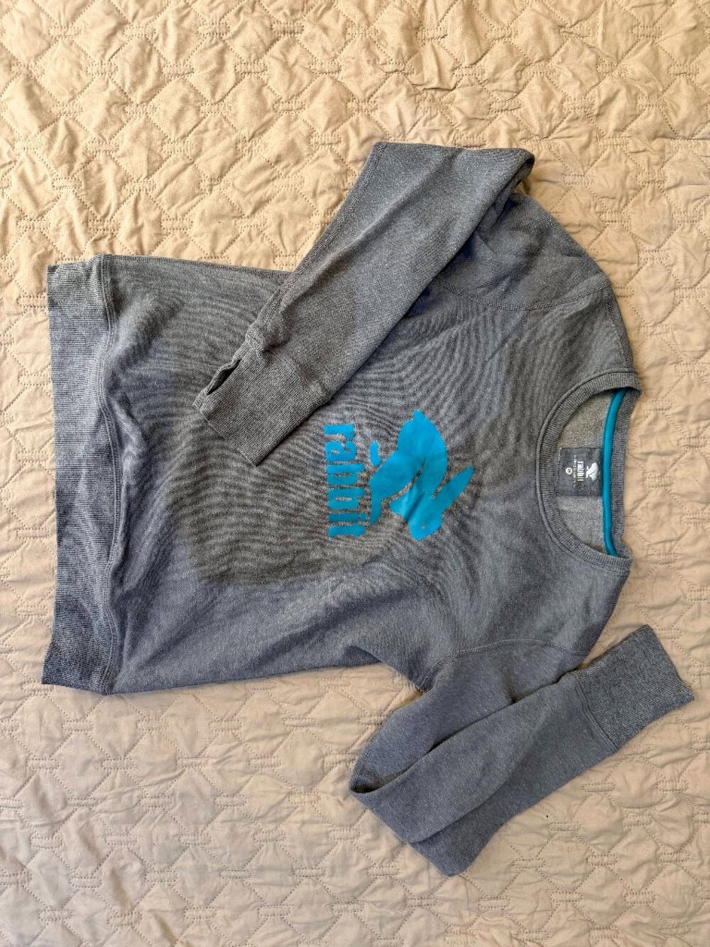 Rabbit Women's Gray Crewneck Sweatshirt with Turquoise Logo